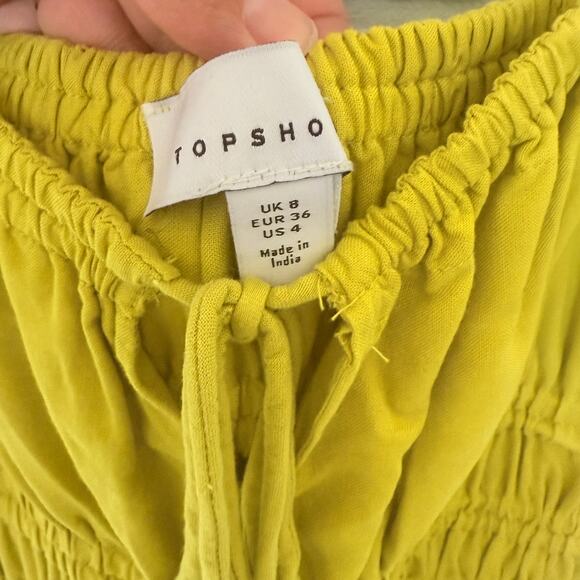 Topshop Women's Bright Green Yellow Ruched Above Knee Dress sz 4 - Picture 5 of 5